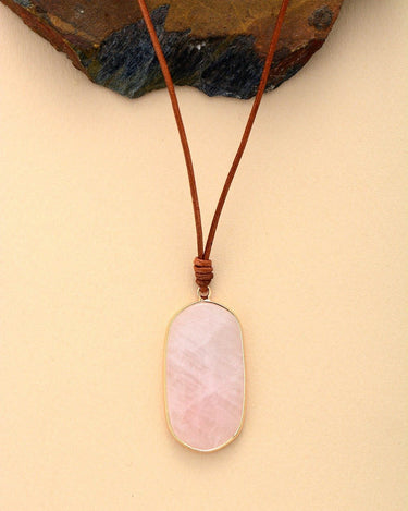 Love Rose Quartz Pendant Leather Necklace-Your Soul Place